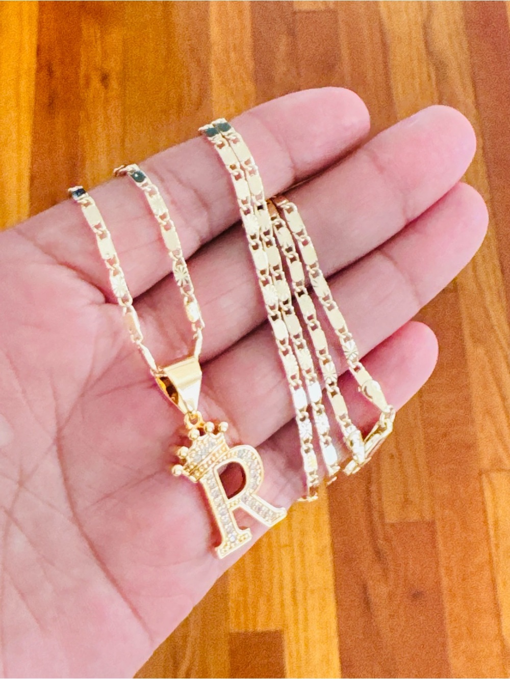 14K Gold Plated Initial 'R' Crown Pendant Necklace - Women Jewelry